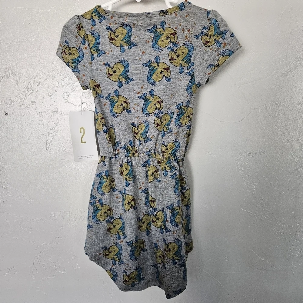 Lularoe NWT Toddler Girl 2 Grey Short Sleeve Dress Flounder Little Mermaid Fish